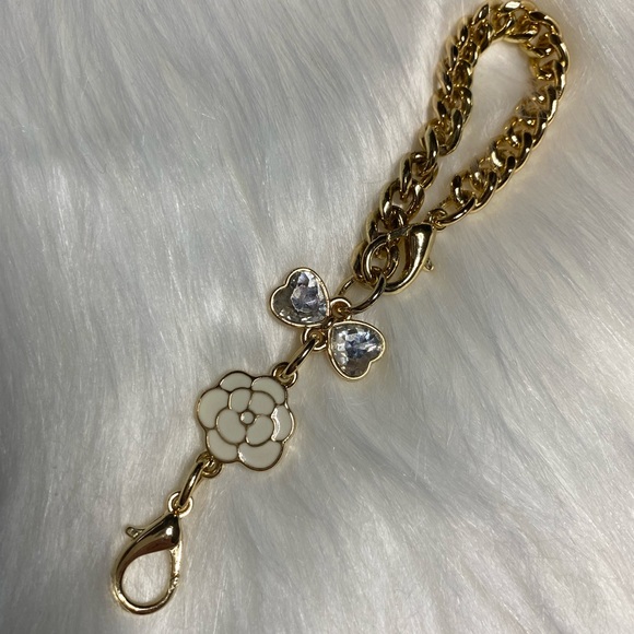 Camellia flower chain charm bag charm Keychain keyring car charm white gold - Picture 2 of 3